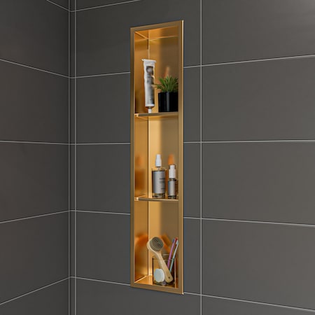 Alfi Brand 8" x 36" Brushed Gold PVD Stainless Steel Vertical Triple Shelf Shower Niche ABNP0836-BG